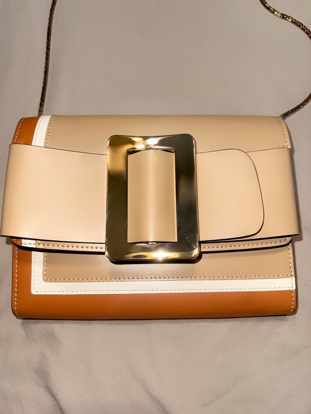 BOYY Beige and Tan Leather Wallet on Chain with Gold Buckle